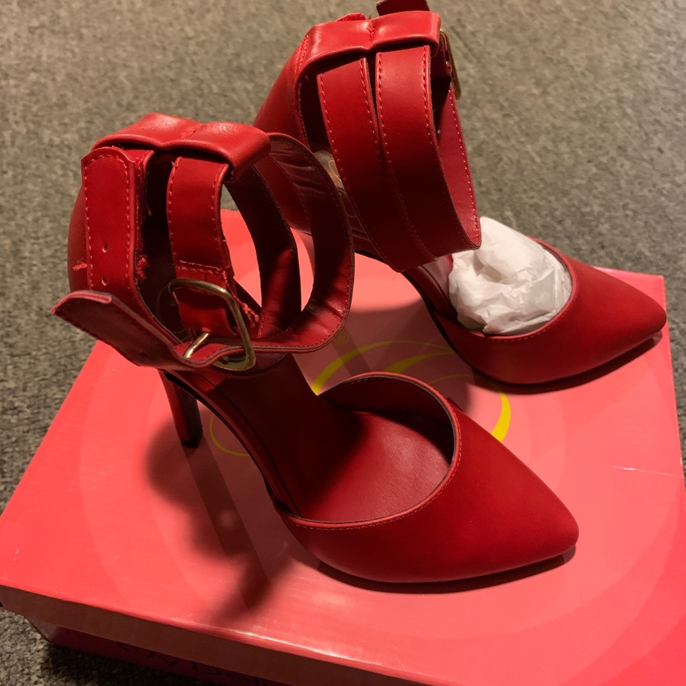 Red Ankle Strap Pump